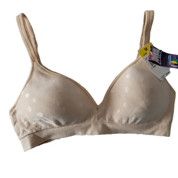 ๐ NWT HANES Comflort Flex FullCoverage Wireless Bra Taupe Polkadot Women's Sz M - Picture 3 of 9